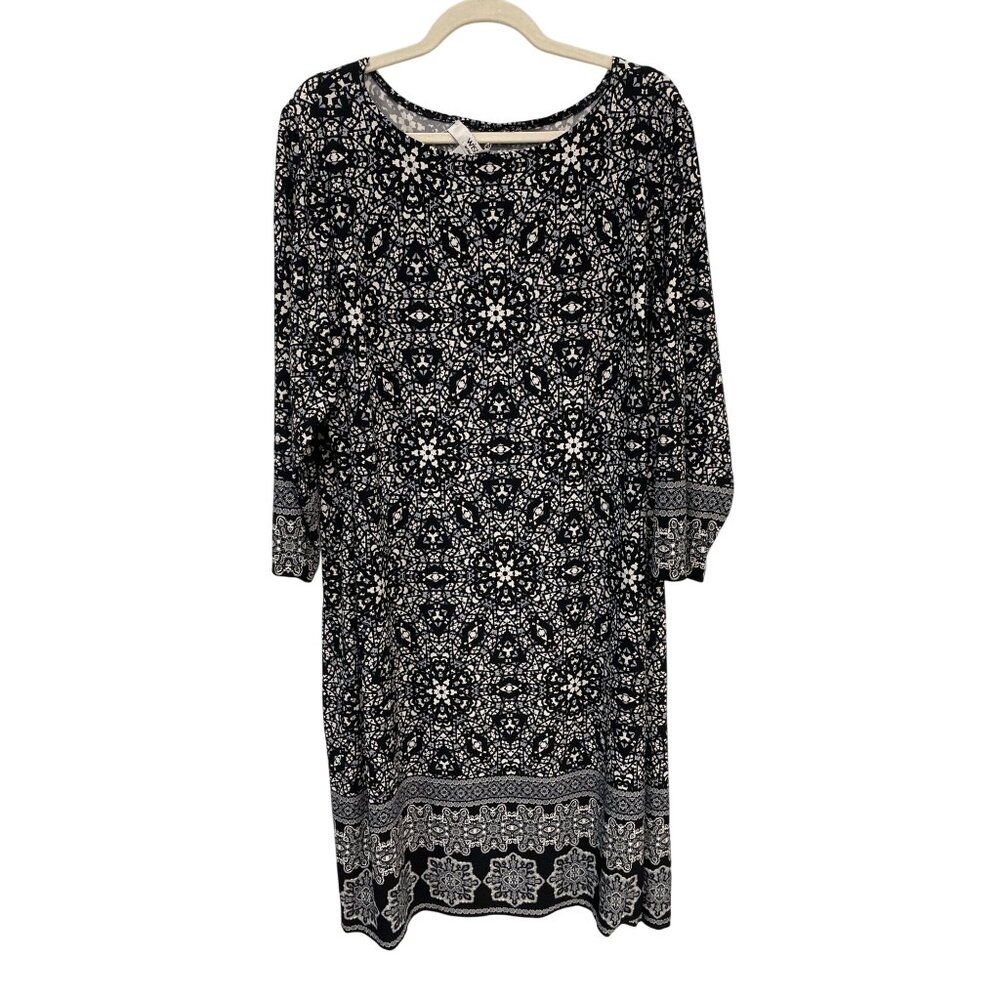 Wisp Geometric Knee Length Dress Plus Size 20W 3/4 Sleeve Mandala Fairygoth Boho